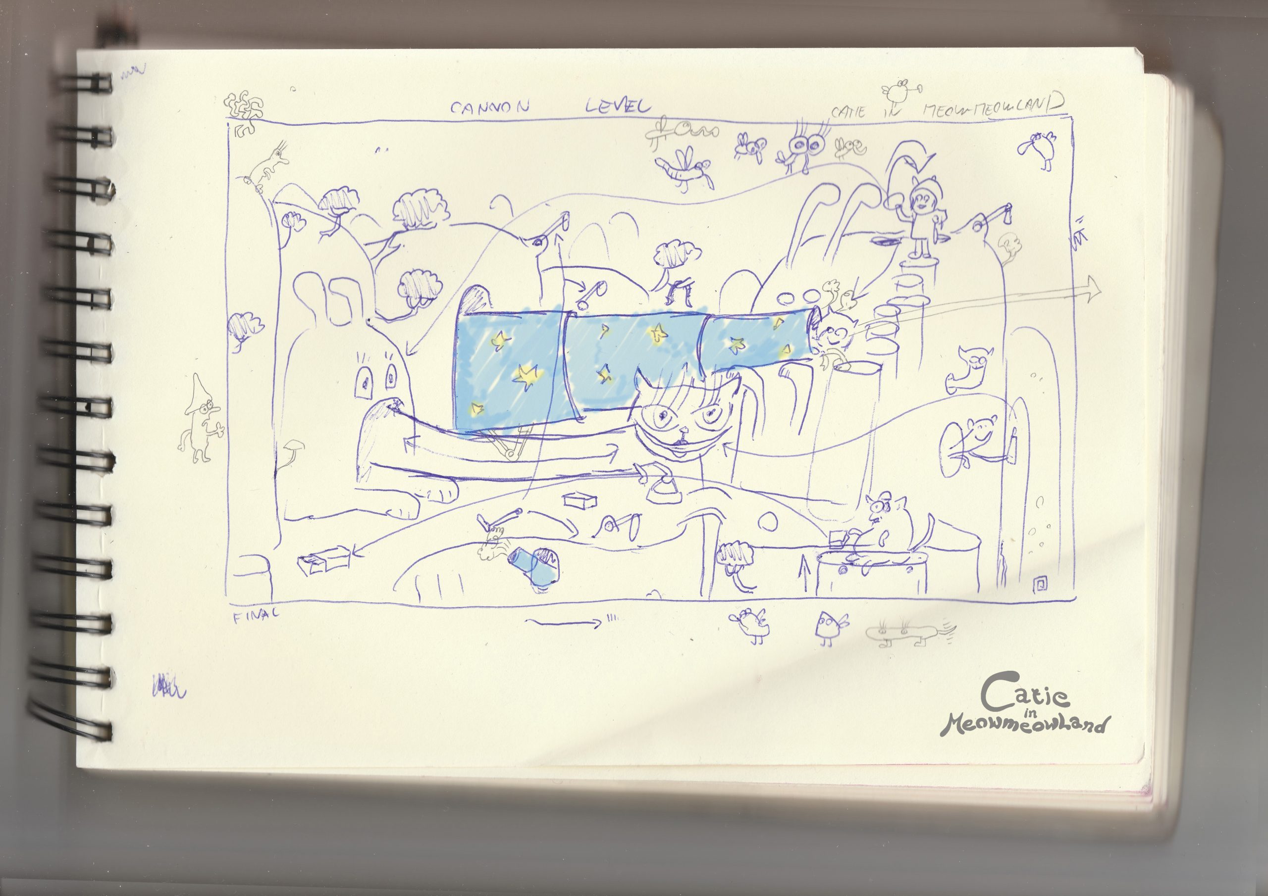 Catie in MeowmeowLand - Doodle illustration - Sketch of Cannon level